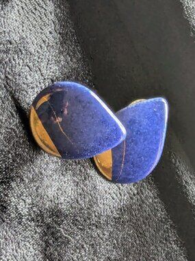 Handmade Artisan Purple Blue Gold Teardrop Stud Earrings Craft Show Find